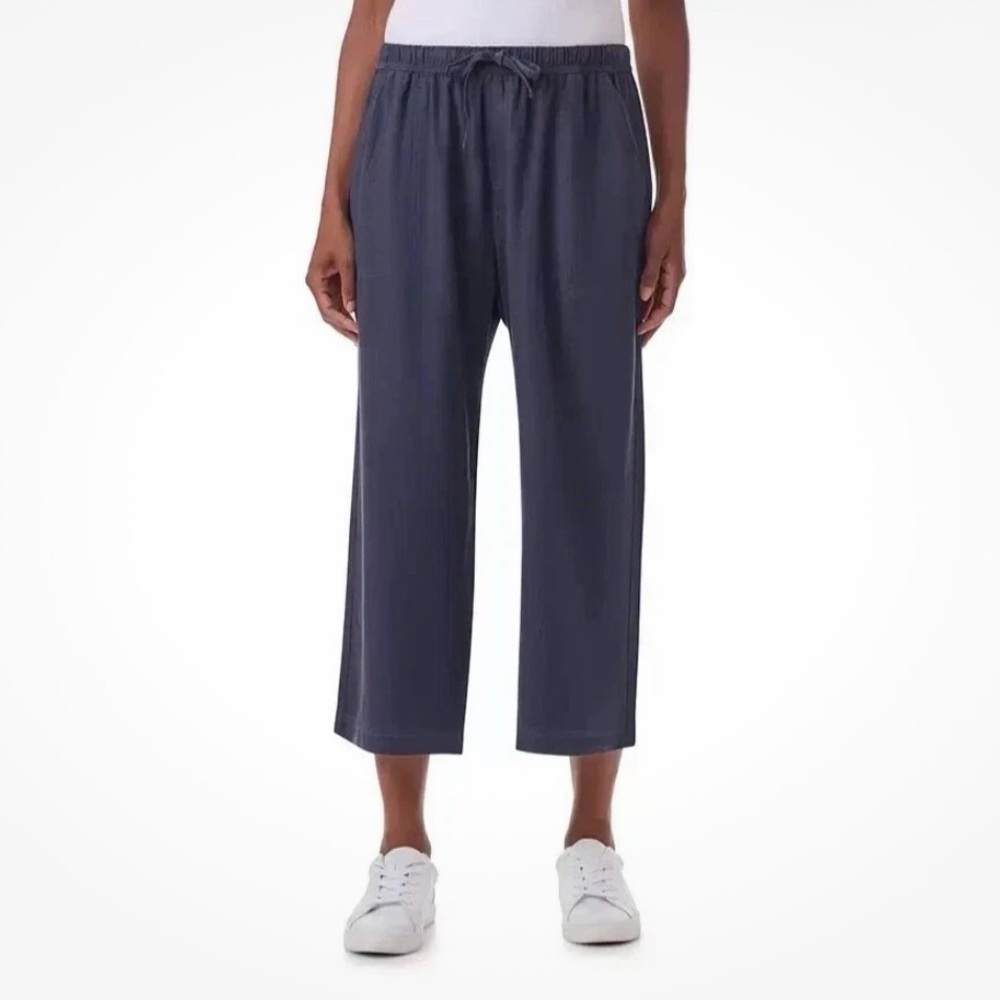 Splendid Ladies‎ Wide Leg Crop Draw String Linen Blend Pants Navy Sz XXL